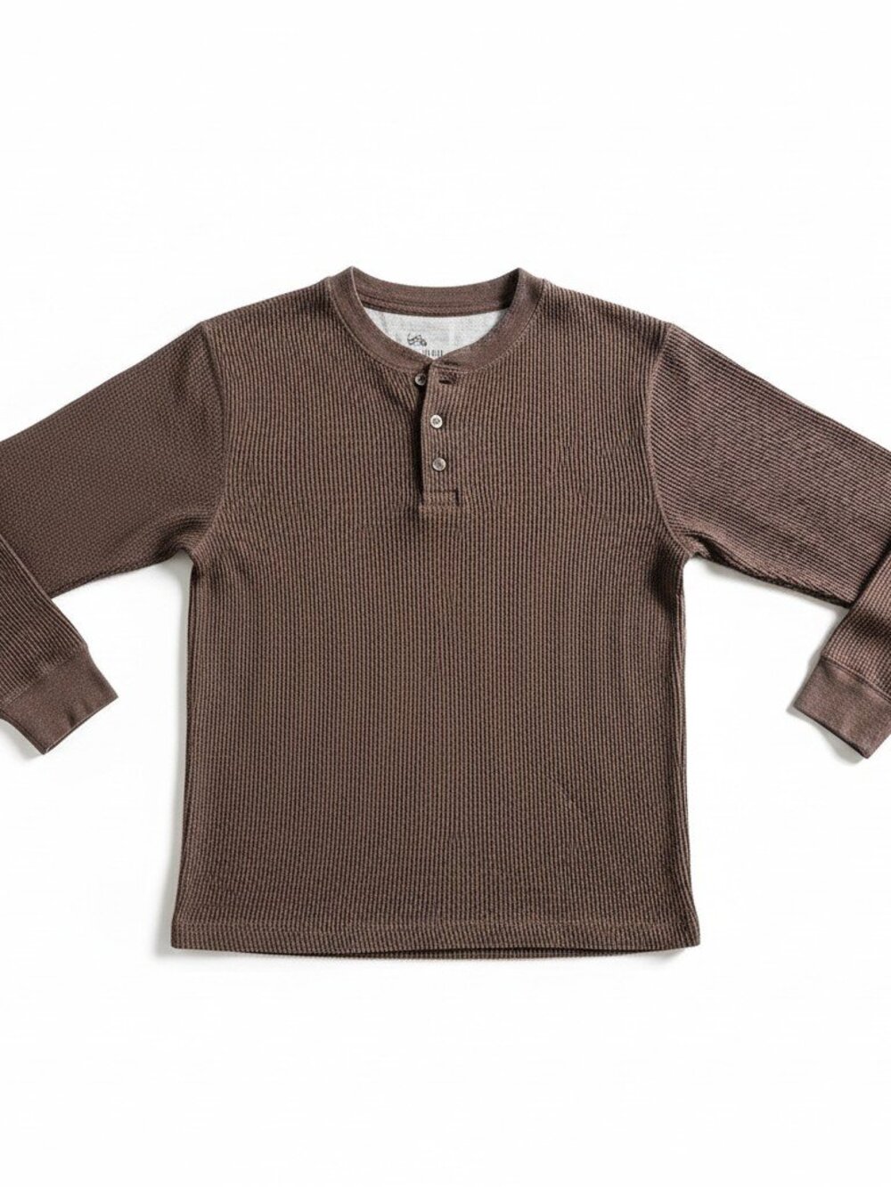Men's Brown Thermal Henley Long-Sleeve Sweater